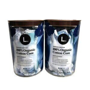 59ct L. Organic Cotton Core Tampons Super Absorbency Count BPA-Free Applicator